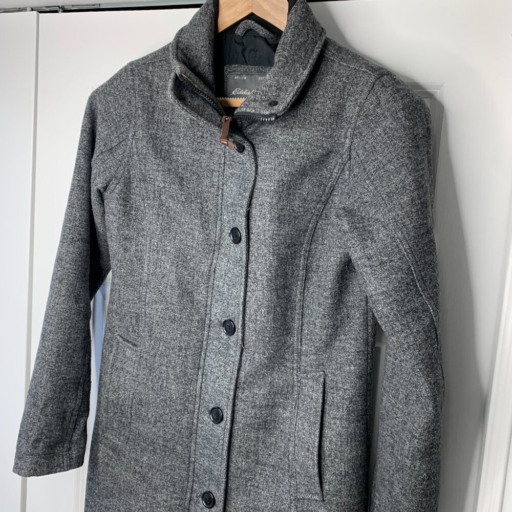 Eddie Bauer Womens Grey Wool-Blend Long Winter Coat – Zip & Button Front - Picture 9 of 16